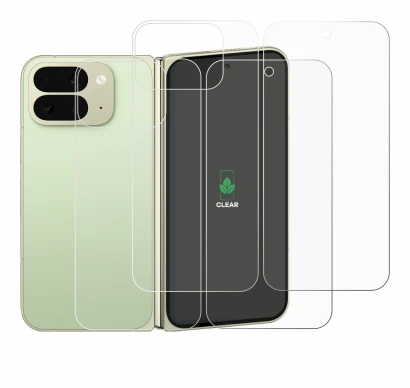 Abbildung des Geräts Google Pixel 10 Pro Fold (Display+Rückseite) mit einer Vielzahl des Displayschutzes.