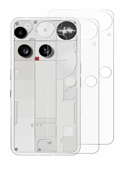 Abbildung des Geräts Nothing Phone (3) (Rückseite) mit einer Vielzahl des Displayschutzes.