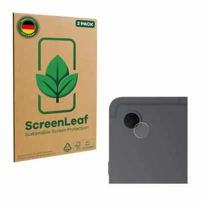 Vorderseite einer Produktverpackung mit dem Markenlogo ScreenLeaf. Daneben ist das Gerät Samsung Galaxy Tab S10 Lite (NUR Kame