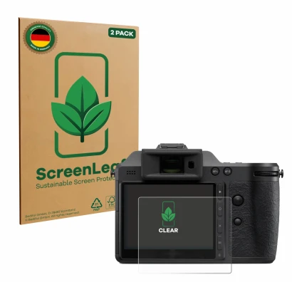Vorderseite einer Produktverpackung mit dem Markenlogo ScreenLeaf. Daneben ist das Gerät Hasselblad X2D II 100C mit dem zugehö