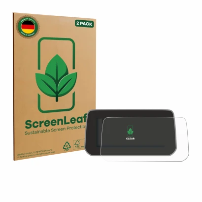 Vorderseite einer Produktverpackung mit dem Markenlogo ScreenLeaf. Daneben ist das Gerät Mazda CX-5 2020 mit dem zugehörigen D