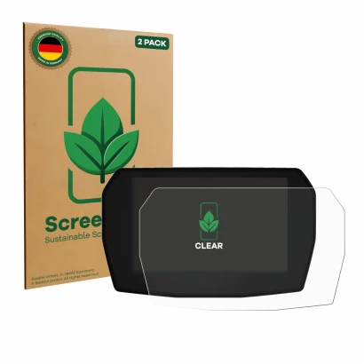 Vorderseite einer Produktverpackung mit dem Markenlogo ScreenLeaf. Daneben ist das Gerät Ducati Streetfighter V2 2025 mit dem 