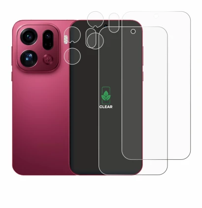Abbildung des Geräts Oppo Find X9 Pro (Display+Kamera) mit einer Vielzahl des Displayschutzes.