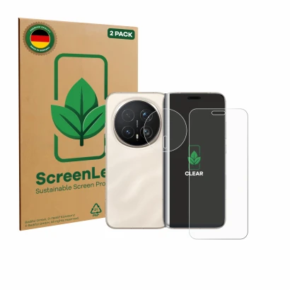 Vorderseite einer Produktverpackung mit dem Markenlogo ScreenLeaf. Daneben ist das Gerät Honor Magic 8 Pro (Display+Kamera) mi
