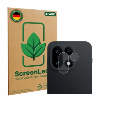 Vorderseite einer Produktverpackung mit dem Markenlogo ScreenLeaf. Daneben ist das Gerät OnePlus 15 (NUR Kameraschutz) mit dem