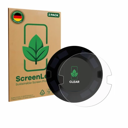 Vorderseite einer Produktverpackung mit dem Markenlogo ScreenLeaf. Daneben ist das Gerät OOONO P-DISC NO3 mit dem zugehörigen 