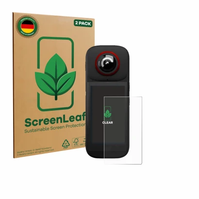 Vorderseite einer Produktverpackung mit dem Markenlogo ScreenLeaf. Daneben ist das Gerät Labpano PanoX V3 360° mit dem zugehör