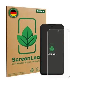 Vorderseite einer Produktverpackung mit dem Markenlogo ScreenLeaf. Daneben ist das Gerät Oppo A6t 4G mit dem zugehörigen Displ