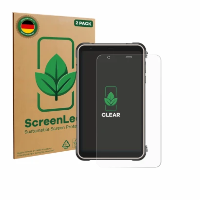 Vorderseite einer Produktverpackung mit dem Markenlogo ScreenLeaf. Daneben ist das Gerät Ulefone RugKing Pad Pro mit dem zugeh