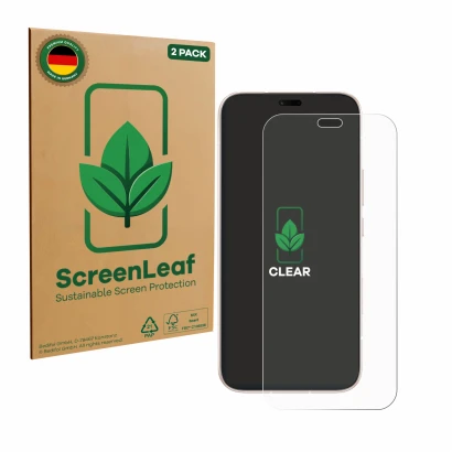 Vorderseite einer Produktverpackung mit dem Markenlogo ScreenLeaf. Daneben ist das Gerät Honor 600 Lite mit dem zugehörigen Di
