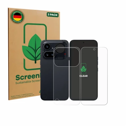 Vorderseite einer Produktverpackung mit dem Markenlogo ScreenLeaf. Daneben ist das Gerät Nothing Phone (4a) Pro (Display+Rücks