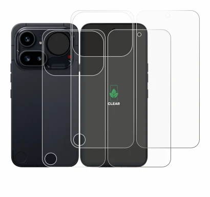Abbildung des Geräts Nothing Phone (4a) Pro (Display+Rückseite) mit einer Vielzahl des Displayschutzes.