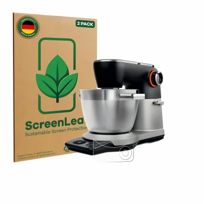 Vorderseite einer Produktverpackung mit dem Markenlogo ScreenLeaf. Daneben ist das Gerät Bosch MUMS8Z mit dem zugehörigen Disp