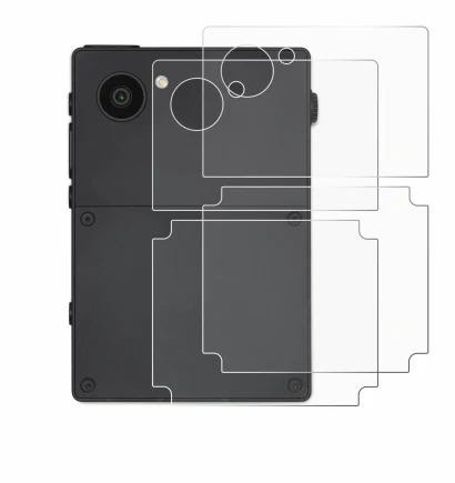 Abbildung des Geräts Light Phone 3 (Rückseite) mit einer Vielzahl des Displayschutzes.
