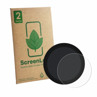 Vorderseite einer Produktverpackung mit dem Markenlogo ScreenLeaf. Daneben ist das Gerät Shearwater NERD 2 dive computer mit d