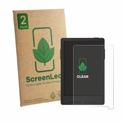 Vorderseite einer Produktverpackung mit dem Markenlogo ScreenLeaf. Daneben ist das Gerät Xteink X3 mit dem zugehörigen Display