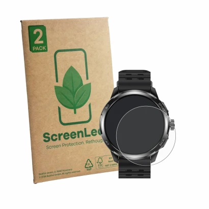 Vorderseite einer Produktverpackung mit dem Markenlogo ScreenLeaf. Daneben ist das Gerät Ulefone Armor Watch Pro mit dem zugeh