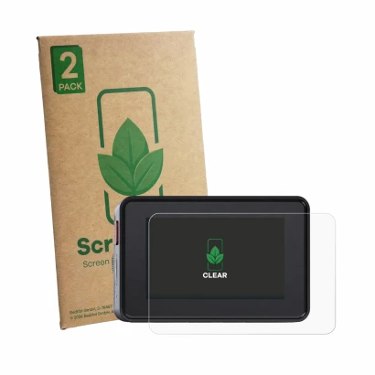 Vorderseite einer Produktverpackung mit dem Markenlogo ScreenLeaf. Daneben ist das Gerät Vantrue Element 2 mit dem zugehörigen