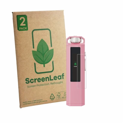 Vorderseite einer Produktverpackung mit dem Markenlogo ScreenLeaf. Daneben ist das Gerät FiiO SnowSky Echo Nano mit dem zugehö