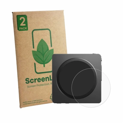 Vorderseite einer Produktverpackung mit dem Markenlogo ScreenLeaf. Daneben ist das Gerät FiiO SnowSky Disc mit dem zugehörigen