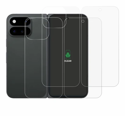 Abbildung des Geräts Google Pixel 11 Pro Fold (Display+Rückseite) mit einer Vielzahl des Displayschutzes.