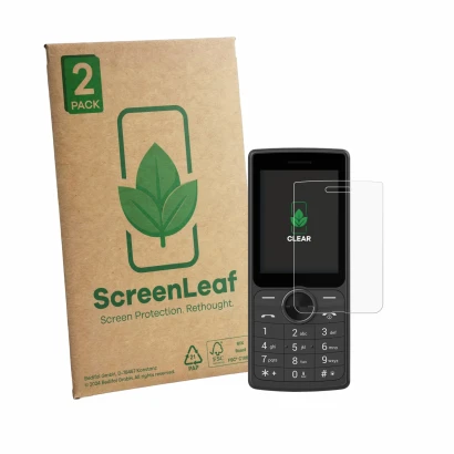 Vorderseite einer Produktverpackung mit dem Markenlogo ScreenLeaf. Daneben ist das Gerät SPC Wild Cool mit dem zugehörigen Dis