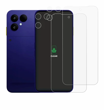 Abbildung des Geräts Fairphone 6 Plus (Display+Kamera) mit einer Vielzahl des Displayschutzes.