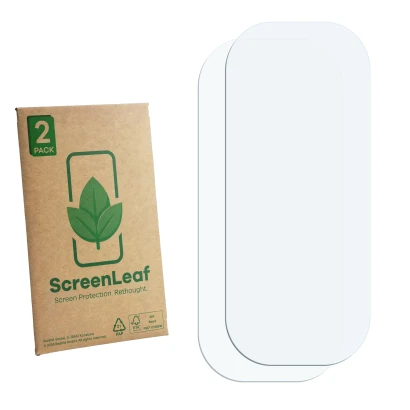 Vorderseite einer Produktverpackung mit dem Markenlogo ScreenLeaf. Daneben ist der zugehörige Displayschutz.