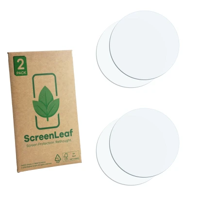 Vorderseite einer Produktverpackung mit dem Markenlogo ScreenLeaf. Daneben ist der zugehörige Displayschutz.