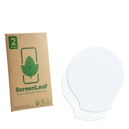 Vorderseite einer Produktverpackung mit dem Markenlogo ScreenLeaf. Daneben ist der zugehörige Displayschutz.