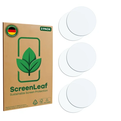 Vorderseite einer Produktverpackung mit dem Markenlogo ScreenLeaf. Daneben ist der zugehörige Displayschutz.