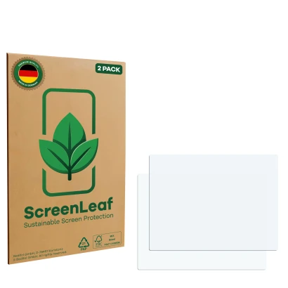 Vorderseite einer Produktverpackung mit dem Markenlogo ScreenLeaf. Daneben ist der zugehörige Displayschutz.