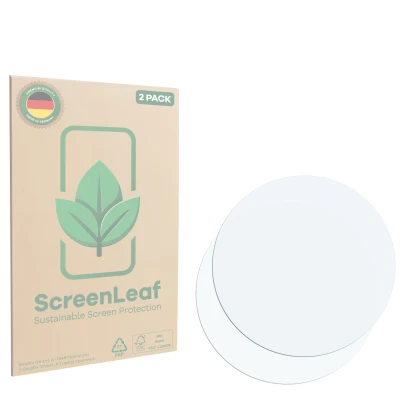 Vorderseite einer Produktverpackung mit dem Markenlogo ScreenLeaf. Daneben ist der zugehörige Displayschutz.