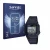 Vorderseite einer Produktverpackung mit dem Markenlogo Savvies. Daneben ist das Gerät Casio Unisex W-800H-1BVES mit dem zugehö