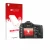 Vorderseite einer Produktverpackung mit dem Markenlogo upscreen. Daneben ist das Gerät Pentax K20D mit dem zugehörigen Display