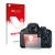 Vorderseite einer Produktverpackung mit dem Markenlogo upscreen. Daneben ist das Gerät Canon EOS 4000D mit dem zugehörigen Dis