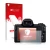 Vorderseite einer Produktverpackung mit dem Markenlogo upscreen. Daneben ist das Gerät Canon EOS M50 mit dem zugehörigen Displ