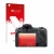 Vorderseite einer Produktverpackung mit dem Markenlogo upscreen. Daneben ist das Gerät Canon EOS R5 mit dem zugehörigen Displa