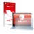 Vorderseite einer Produktverpackung mit dem Markenlogo upscreen. Daneben ist das Gerät Microsoft Surface Laptop Go mit dem zug