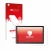 Vorderseite einer Produktverpackung mit dem Markenlogo upscreen. Daneben ist das Gerät Telekom T Tablet mit dem zugehörigen Di