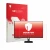 Vorderseite einer Produktverpackung mit dem Markenlogo upscreen. Daneben ist das Gerät Philips 24E1N1100A mit dem zugehörigen 