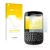 Vorderseite einer Produktverpackung mit dem Markenlogo upscreen. Daneben ist das Gerät RIM BlackBerry Bold Touch 9900 mit dem 