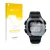 Vorderseite einer Produktverpackung mit dem Markenlogo upscreen. Daneben ist das Gerät Casio DW-291H mit dem zugehörigen Displ