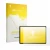 Vorderseite einer Produktverpackung mit dem Markenlogo upscreen. Daneben ist das Gerät Teclast P50 mit dem zugehörigen Display