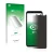 Vorderseite einer Produktverpackung mit dem Markenlogo upscreen. Daneben ist das Gerät Google Pixel 4 mit dem zugehörigen Disp