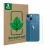 Vorderseite einer Produktverpackung mit dem Markenlogo ScreenLeaf. Daneben ist das Gerät Apple iPhone 13 mini (Rückseite) mit 